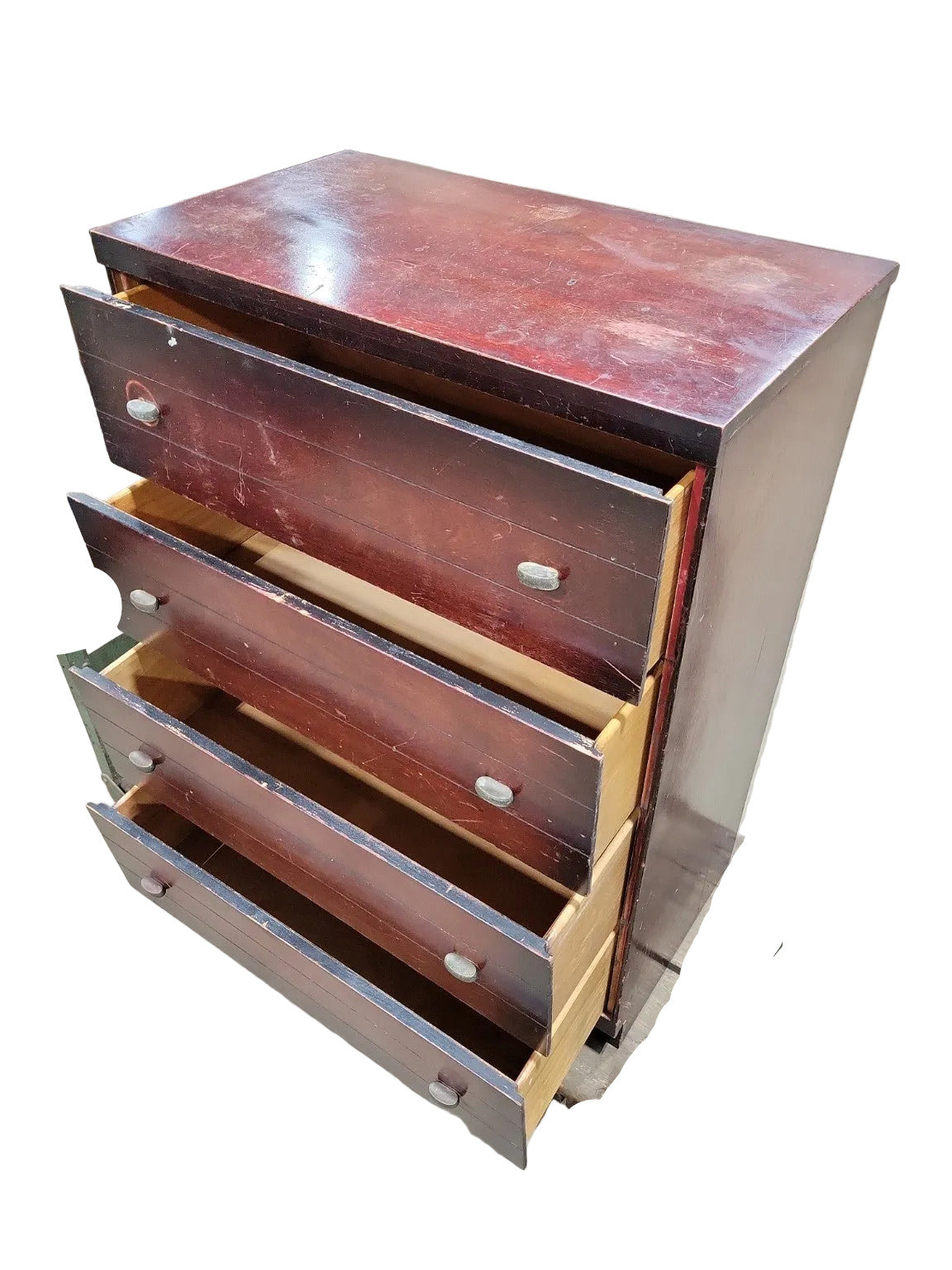 Mid-Century 4-Drawer Dresser – Mahogany Stain with Metal Pulls