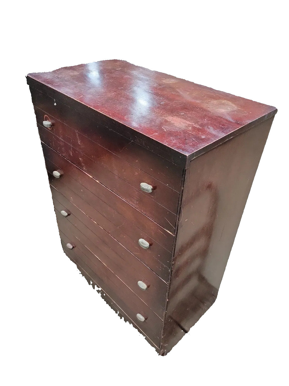 Mid-Century 4-Drawer Dresser – Mahogany Stain with Metal Pulls