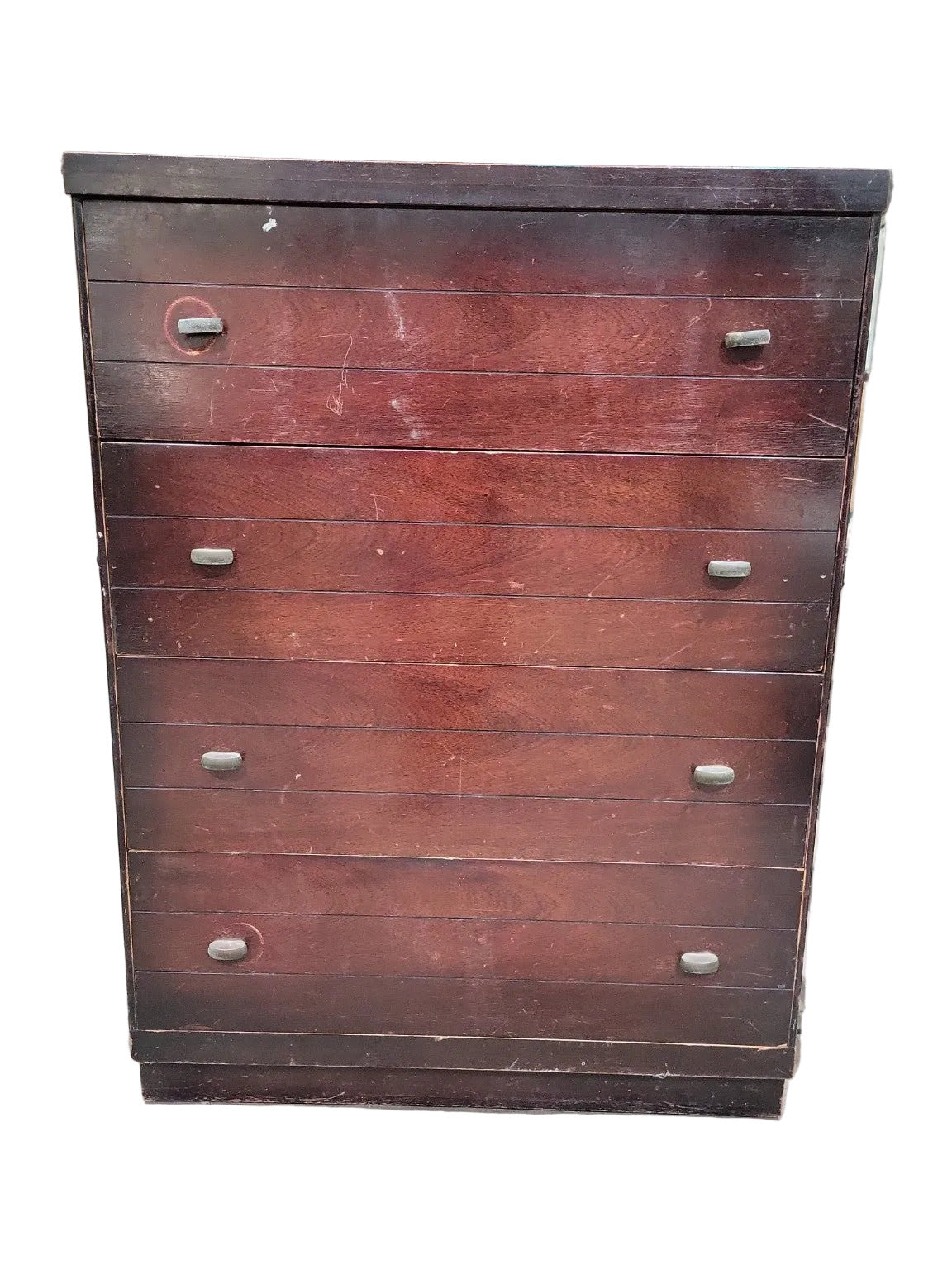 Mid-Century 4-Drawer Dresser – Mahogany Stain with Metal Pulls