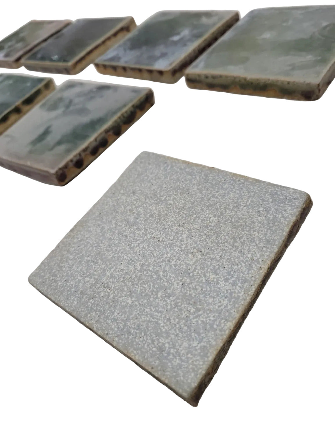 Handmade Square Ceramic Accent Tiles – Multicolor Glaze (Set of 8)
