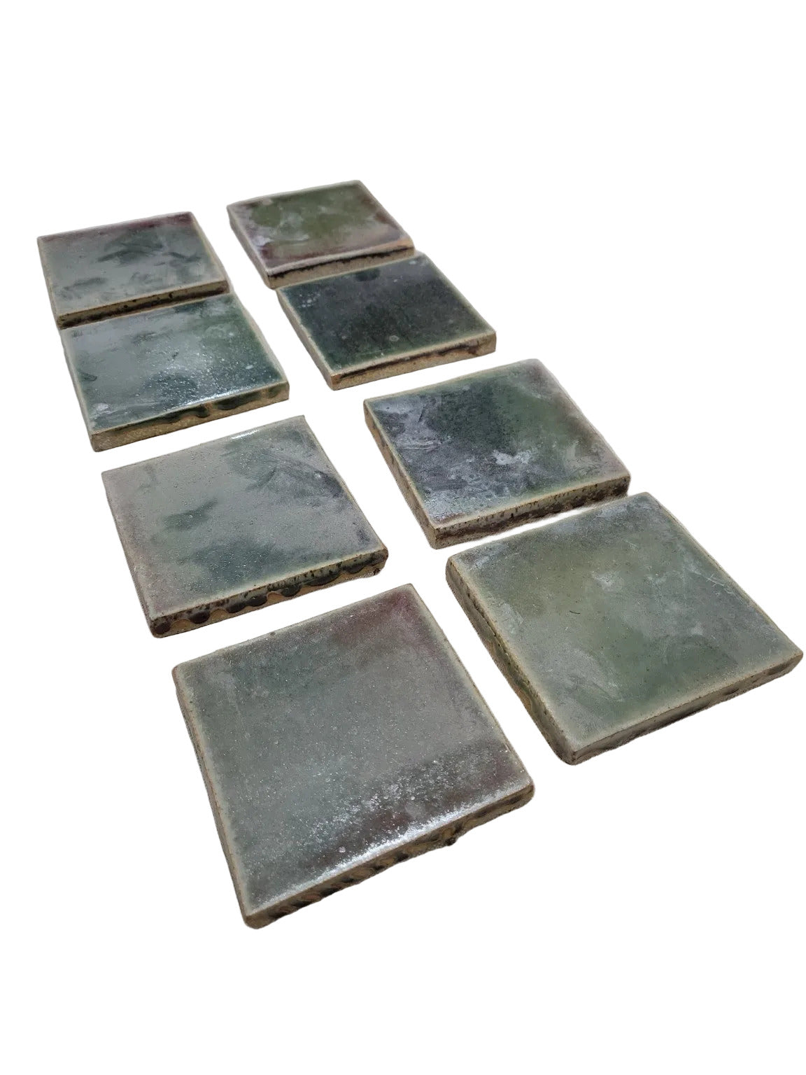 Handmade Square Ceramic Accent Tiles – Multicolor Glaze (Set of 8)