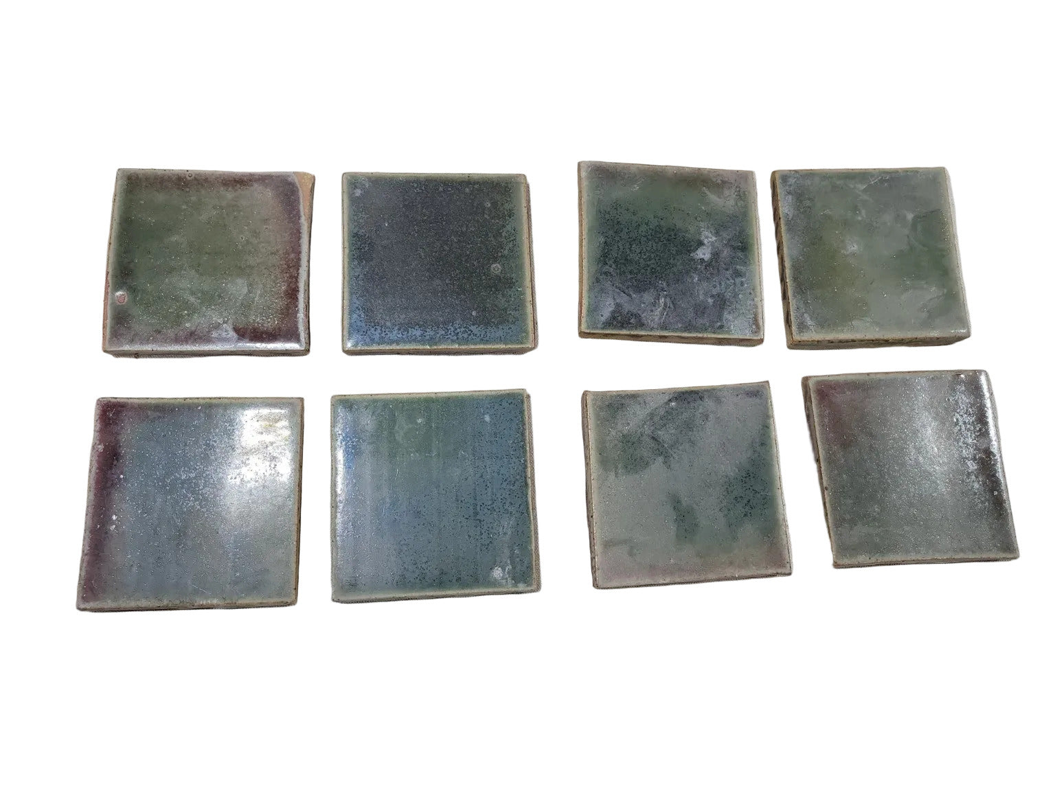 Handmade Square Ceramic Accent Tiles – Multicolor Glaze (Set of 8)