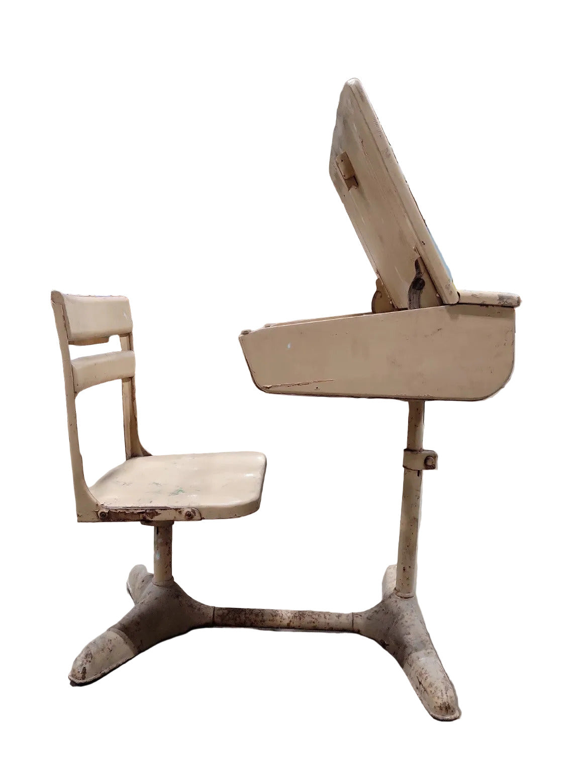 Vintage Cast Iron School Desk – Flip-Top with Integrated Seat