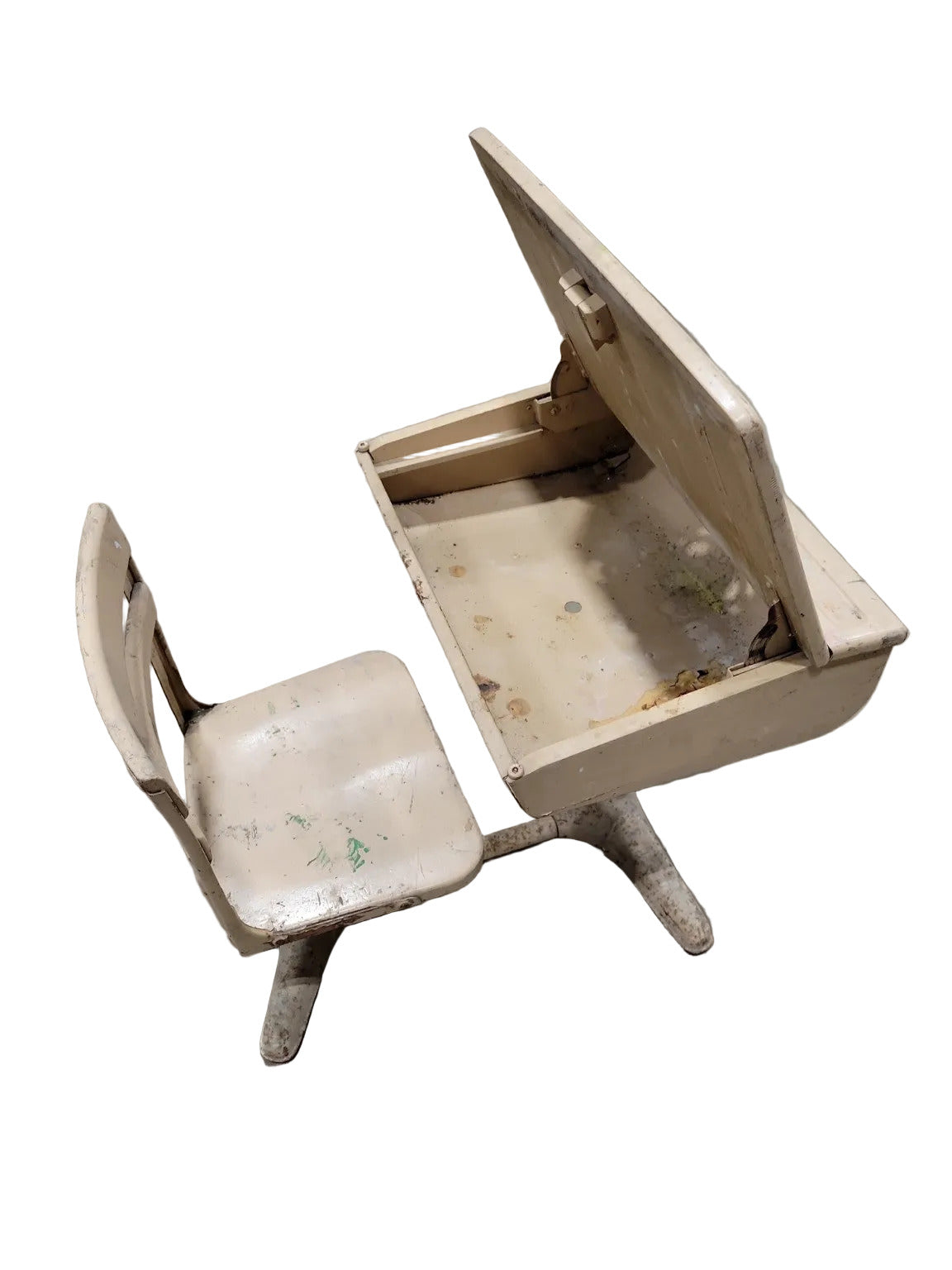 Vintage Cast Iron School Desk – Flip-Top with Integrated Seat