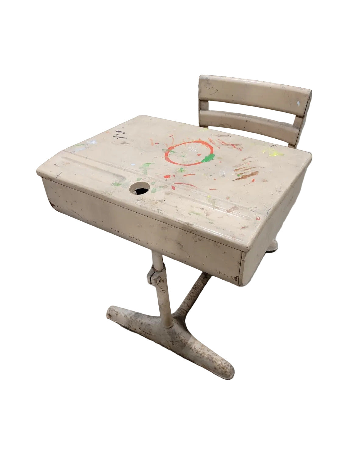 Vintage Cast Iron School Desk – Flip-Top with Integrated Seat