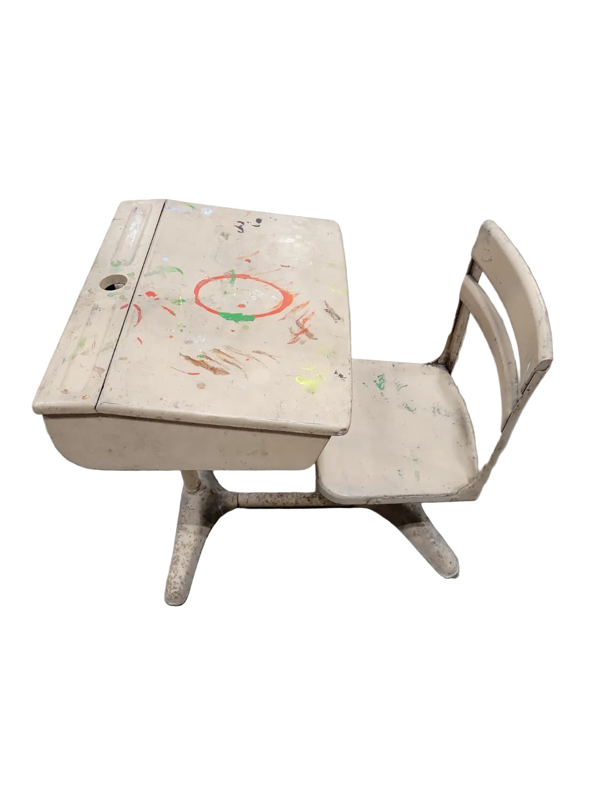 Vintage Cast Iron School Desk – Flip-Top with Integrated Seat
