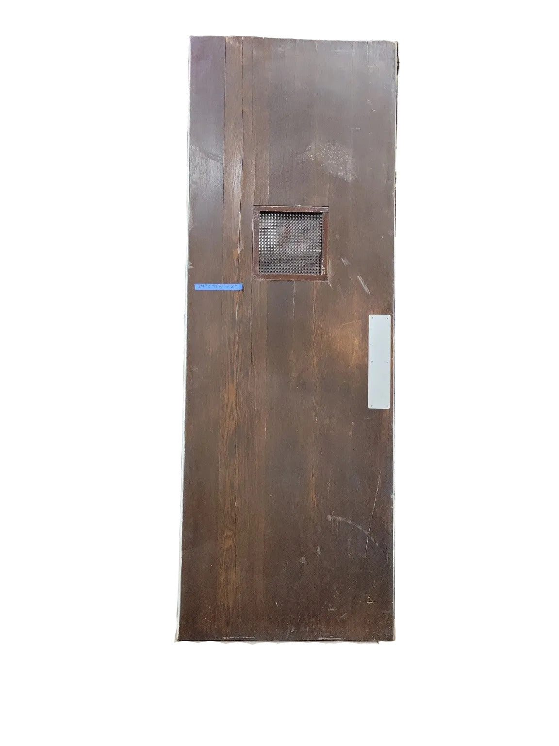 Vintage Industrial Swinging Door with Wire Mesh View Panel