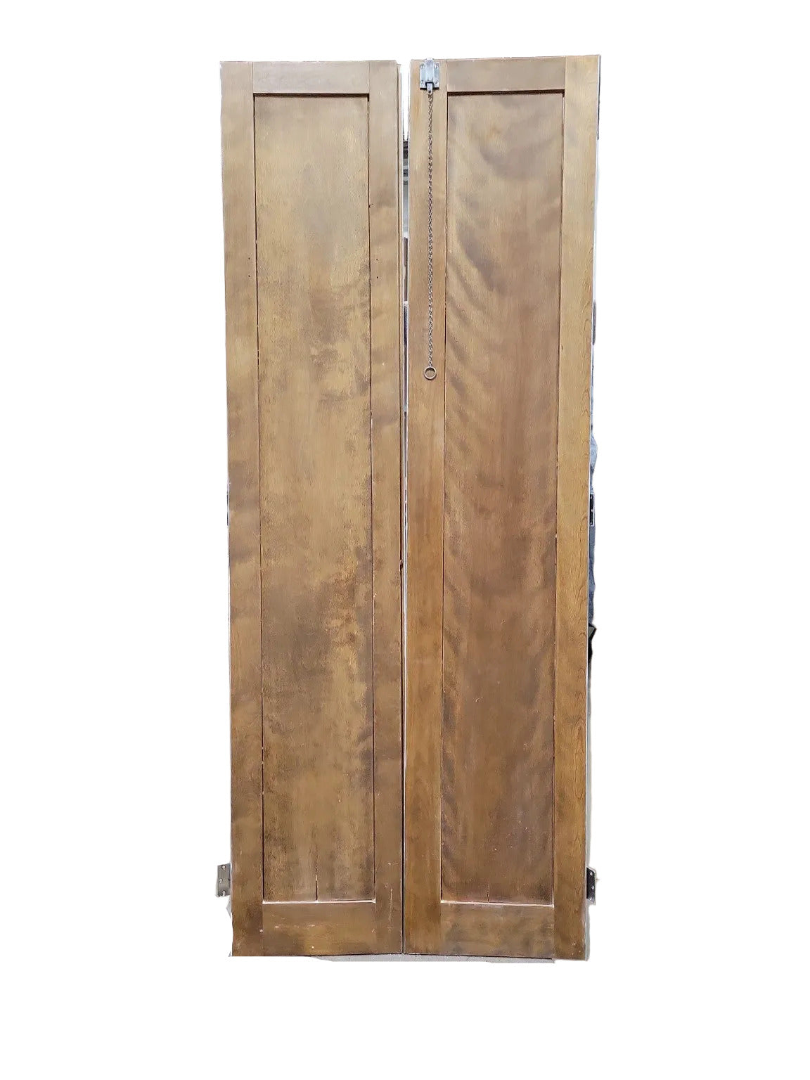 Set of Narrow Paneled French-Style Closet Doors – Painted Front, Natural Wood Back