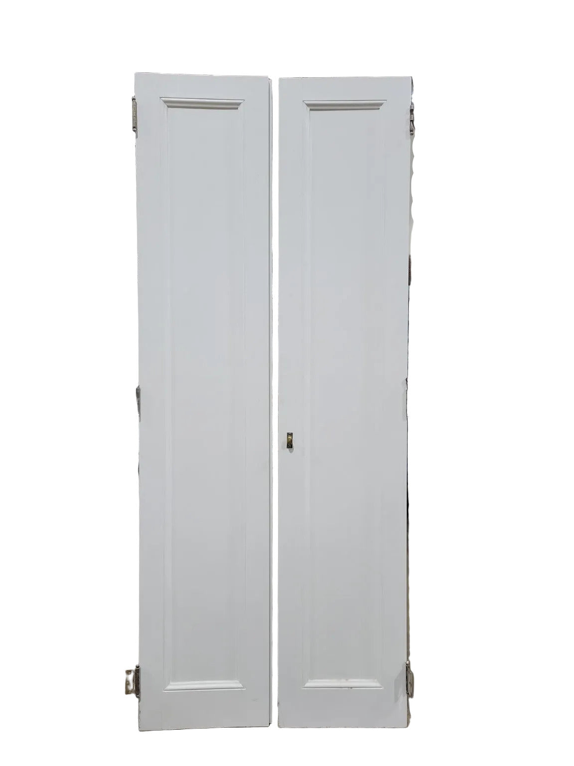 Set of Narrow Paneled French-Style Closet Doors – Painted Front, Natural Wood Back