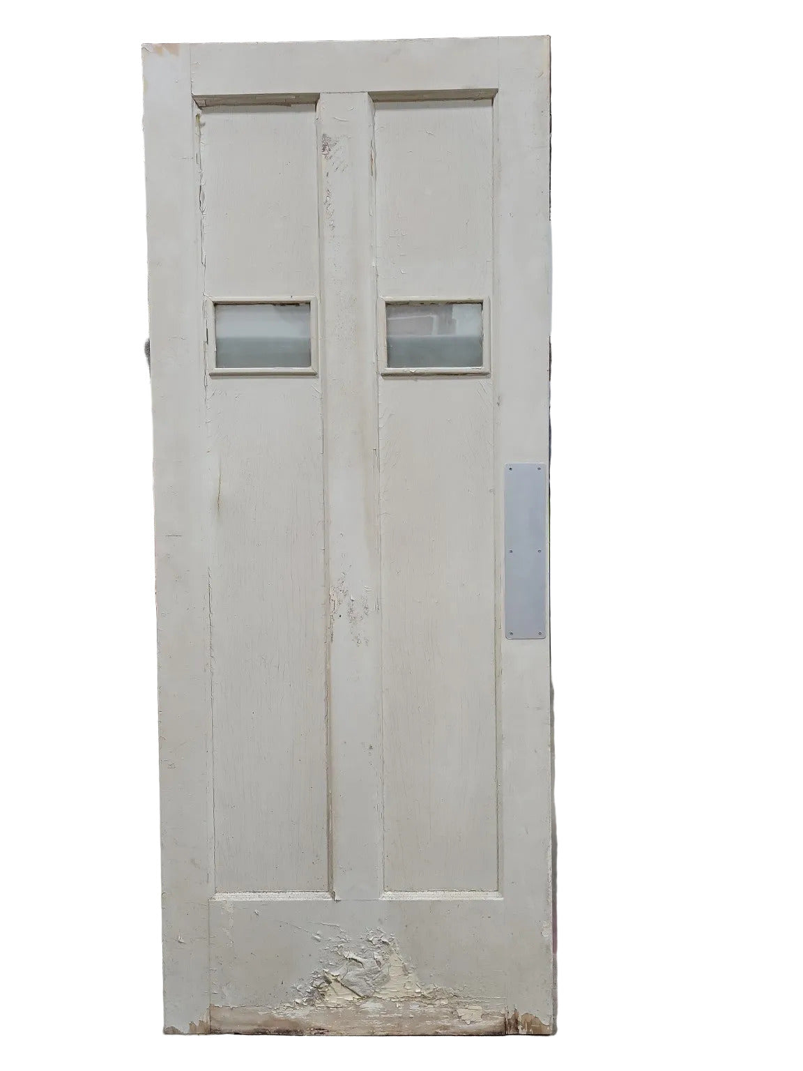 Vintage Swinging Door with Two Glass Lites & Two Panels – Cream Painted Finish