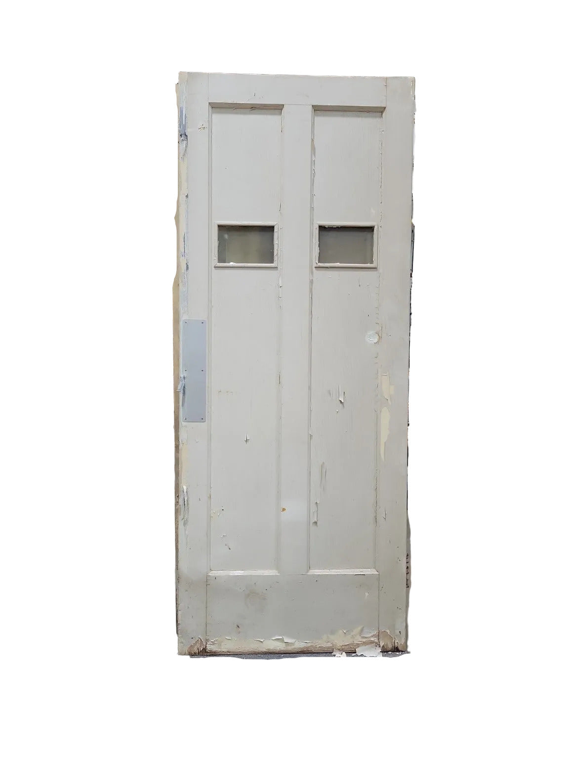 Vintage Swinging Door with Two Glass Lites & Two Panels – Cream Painted Finish