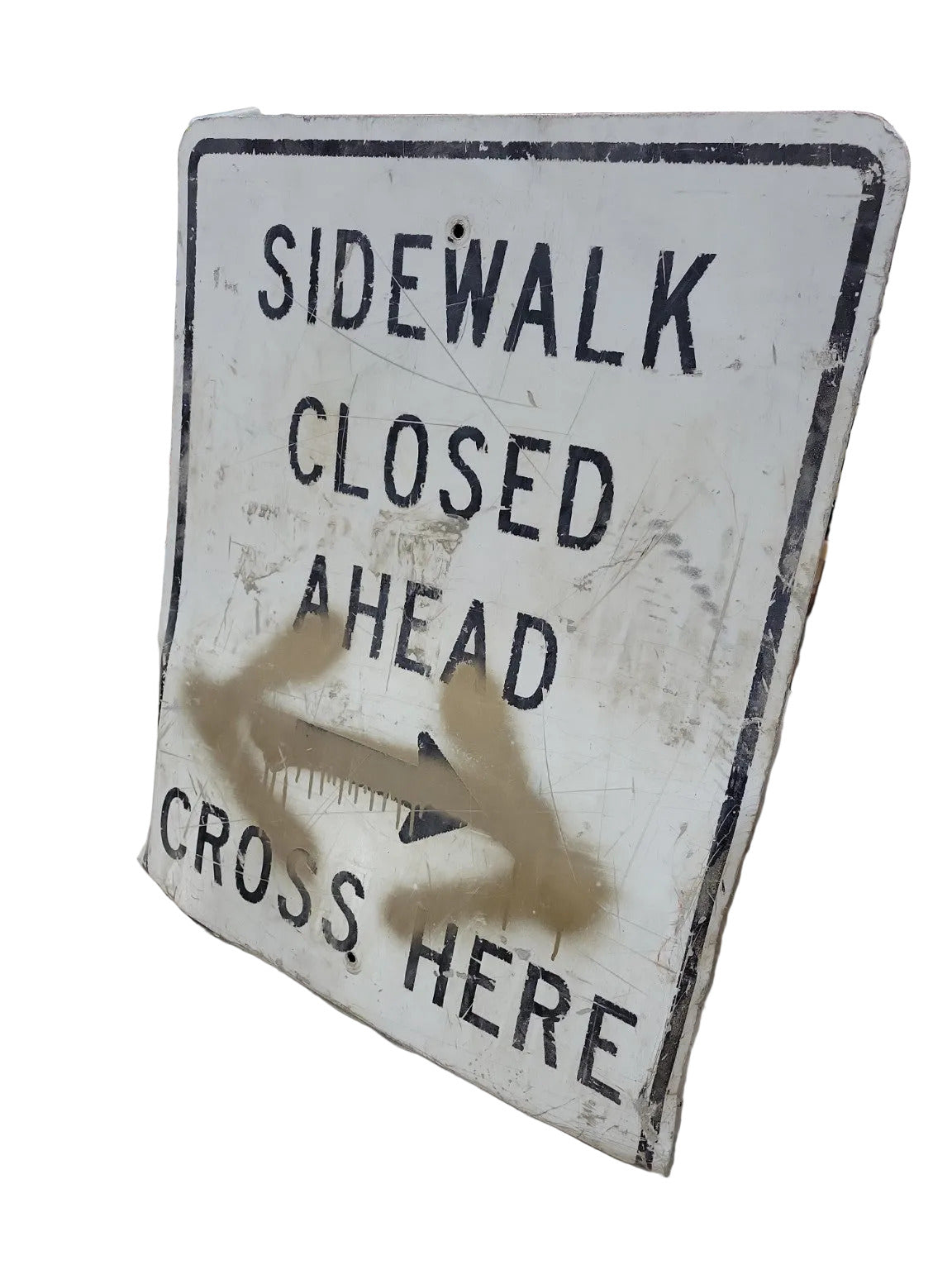 Vintage Metal "Sidewalk Closed Ahead – Cross Here" Sign – 24" x 30"