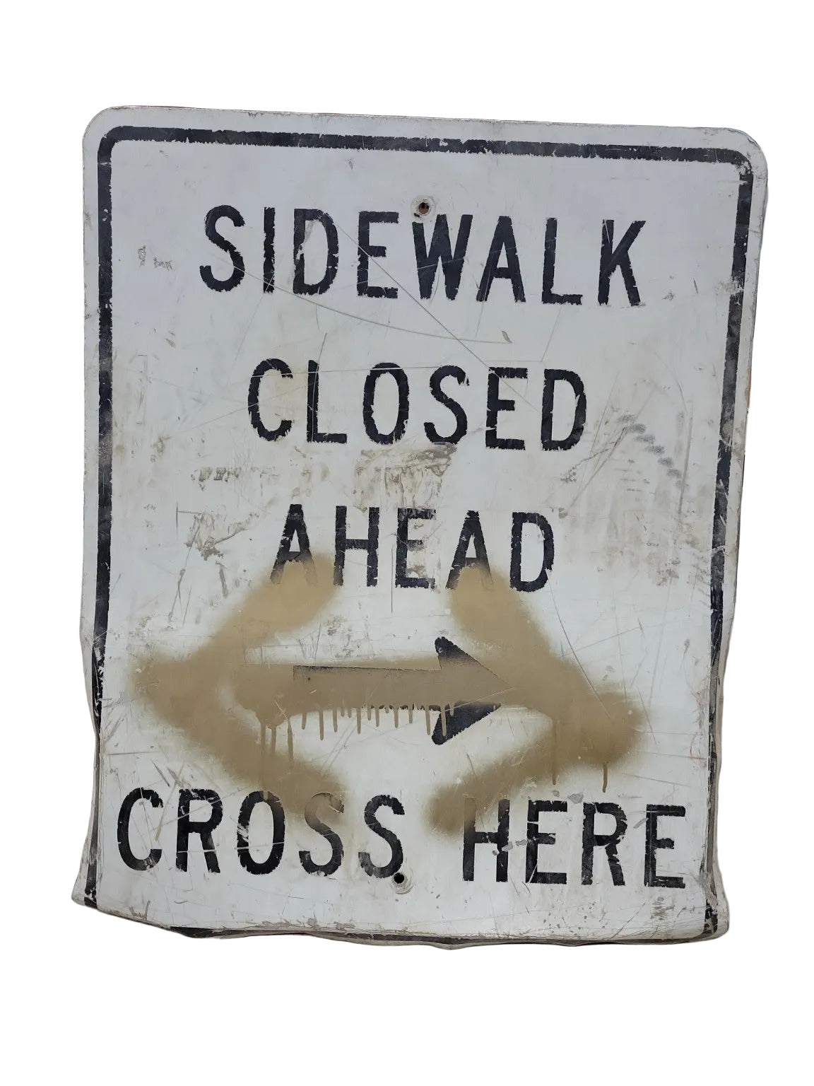 Vintage Metal "Sidewalk Closed Ahead – Cross Here" Sign – 24" x 30"