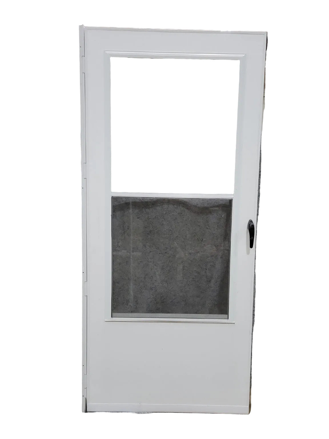 White Aluminum Storm Door with Screen and Mounting Trim – 35 ½" x 79 ¼"
