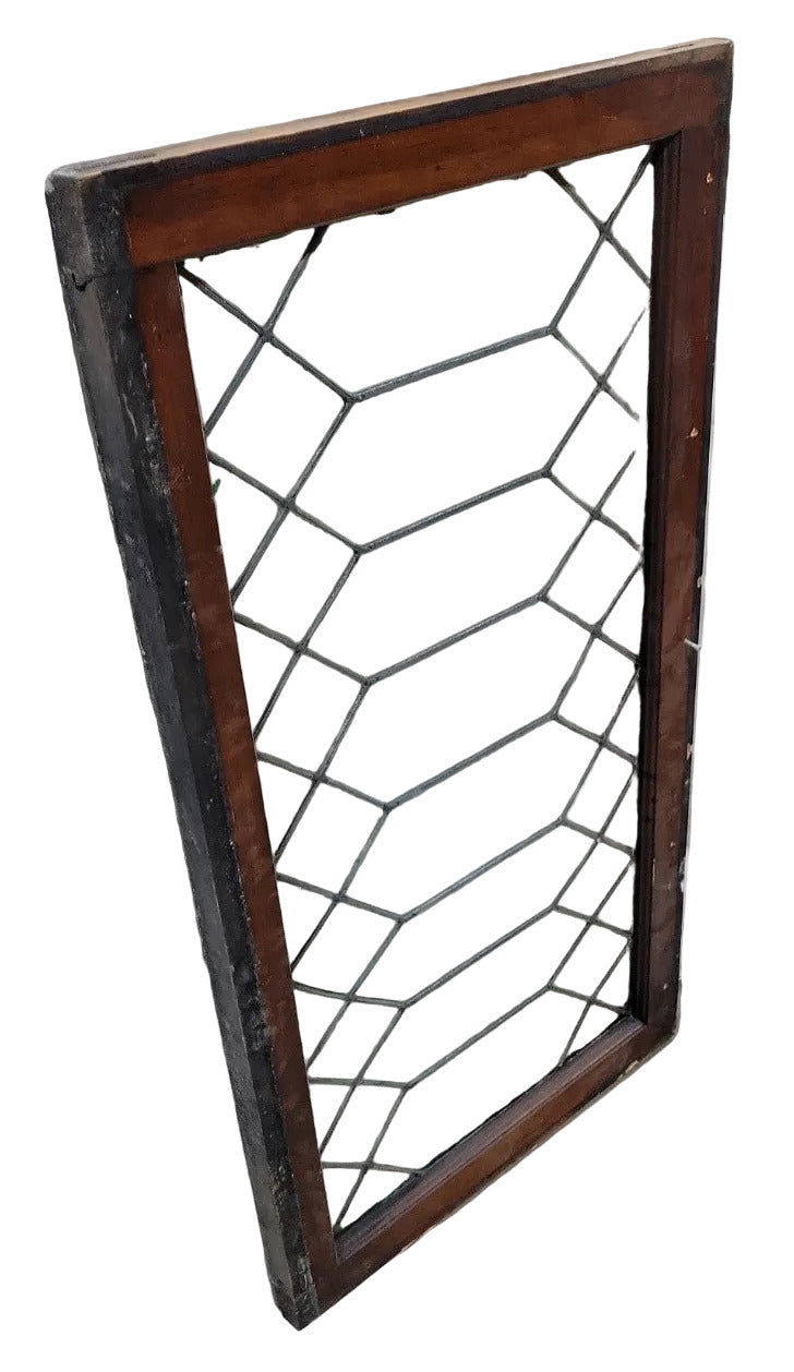 Antique Leaded Glass Window – Diamond Pattern with Wood Frame