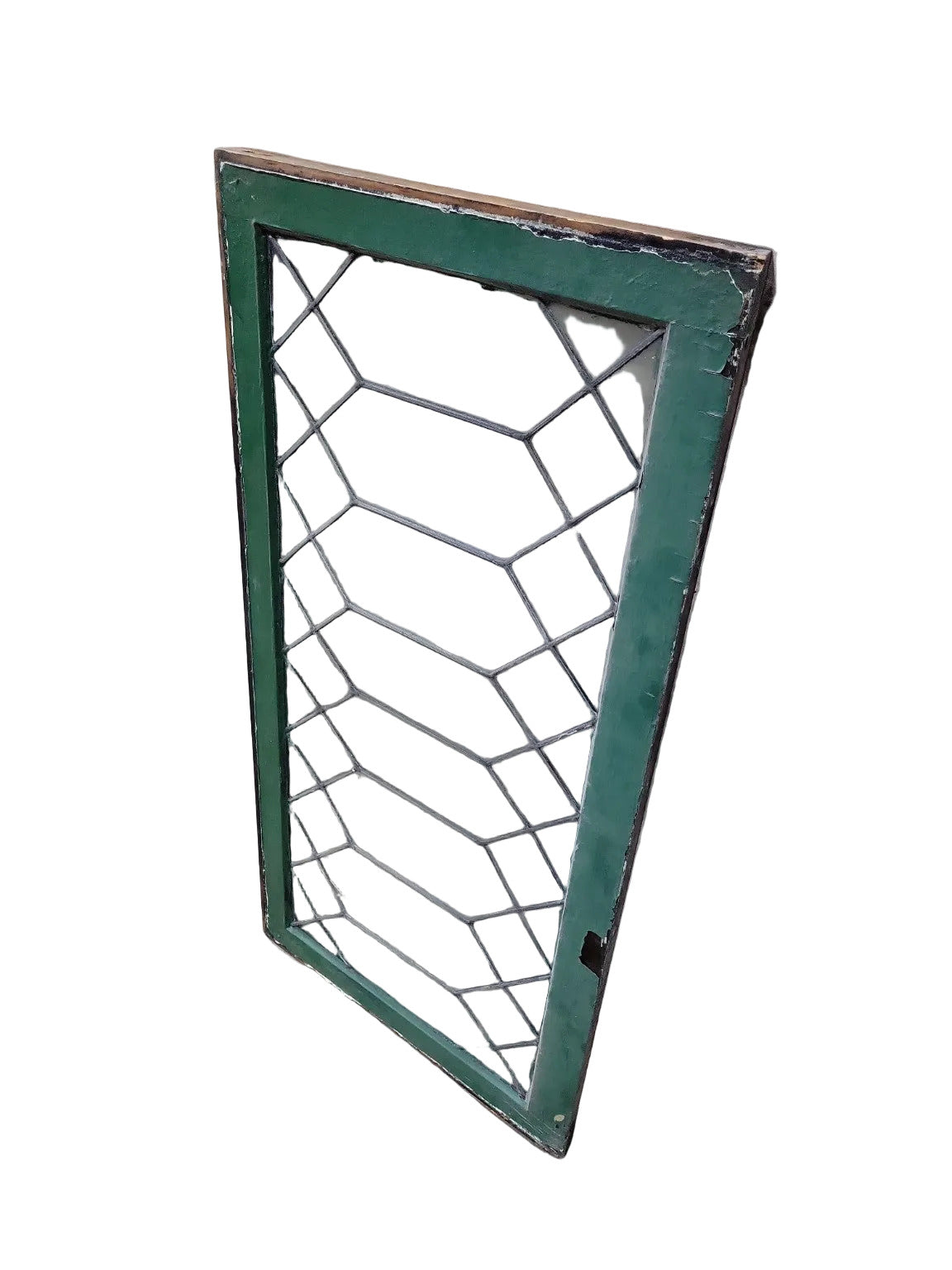 Antique Leaded Glass Window – Diamond Pattern with Wood Frame