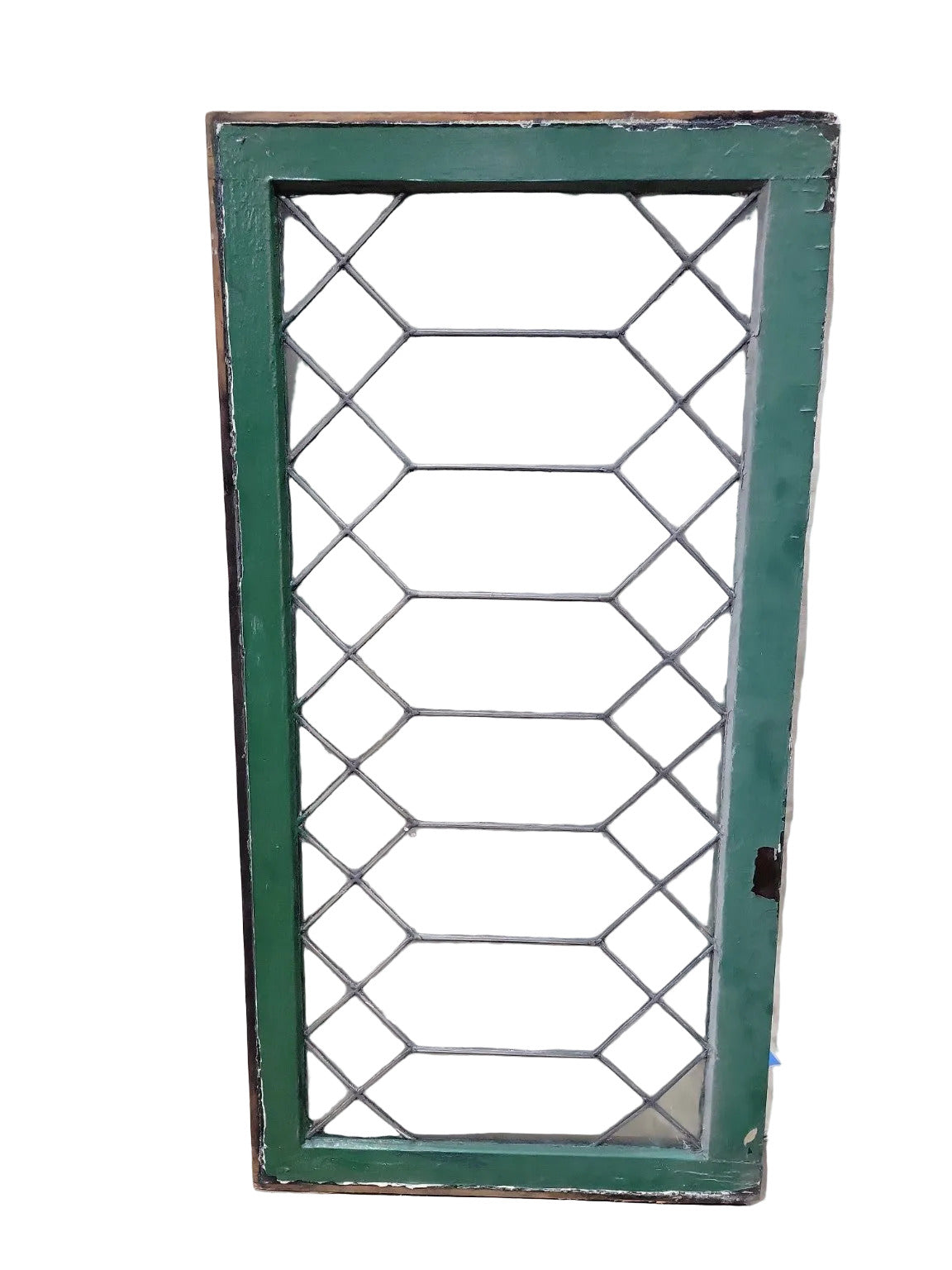 Antique Leaded Glass Window – Diamond Pattern with Wood Frame