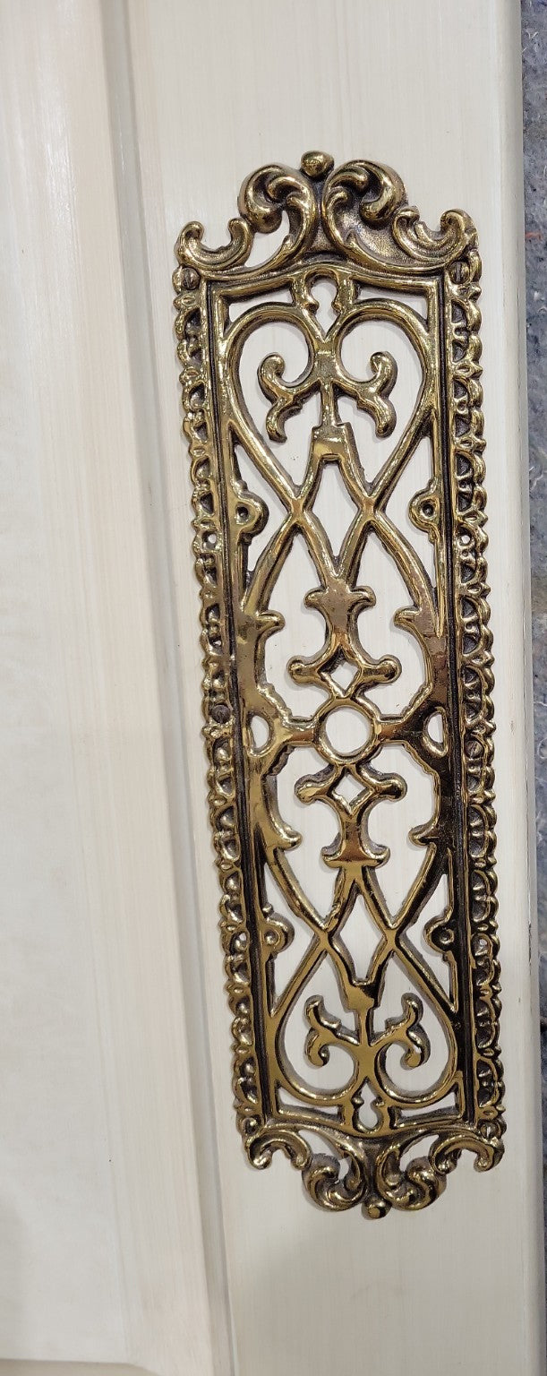 Vintage Swinging 4-Panel Door with Ornate Brass Push Plate – 31 ¾" x 80" x 1 3/4"