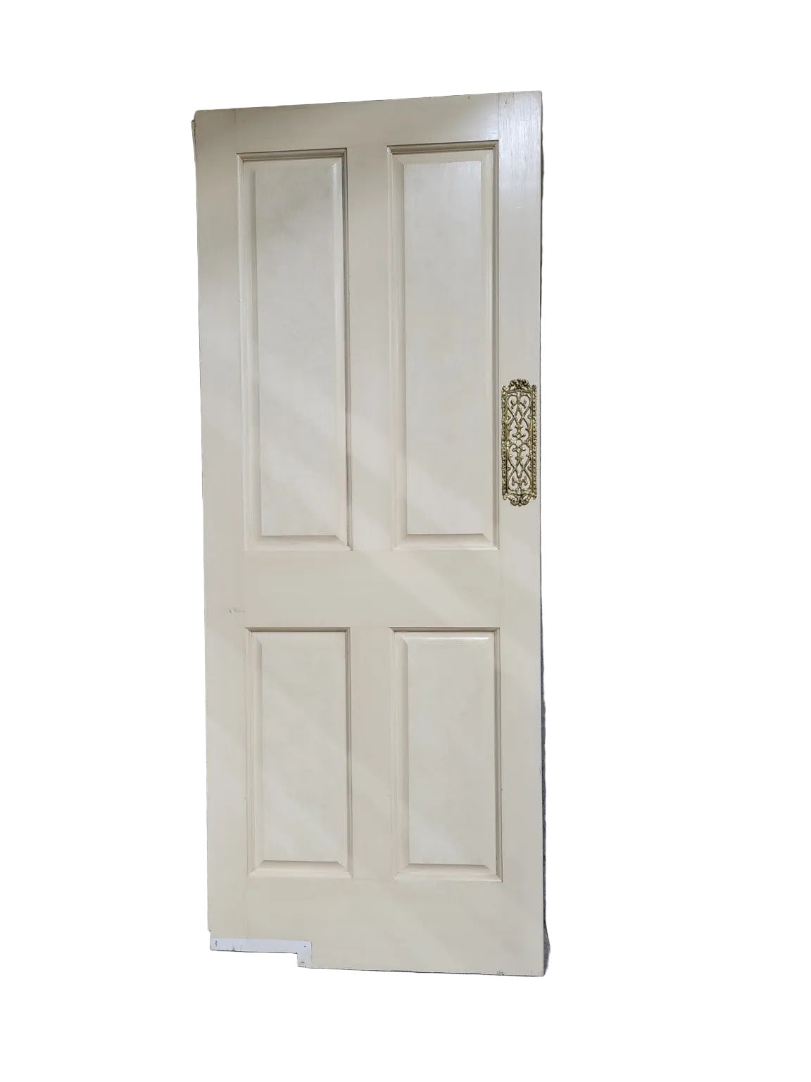 Vintage Swinging 4-Panel Door with Ornate Brass Push Plate – 31 ¾" x 80" x 1 3/4"