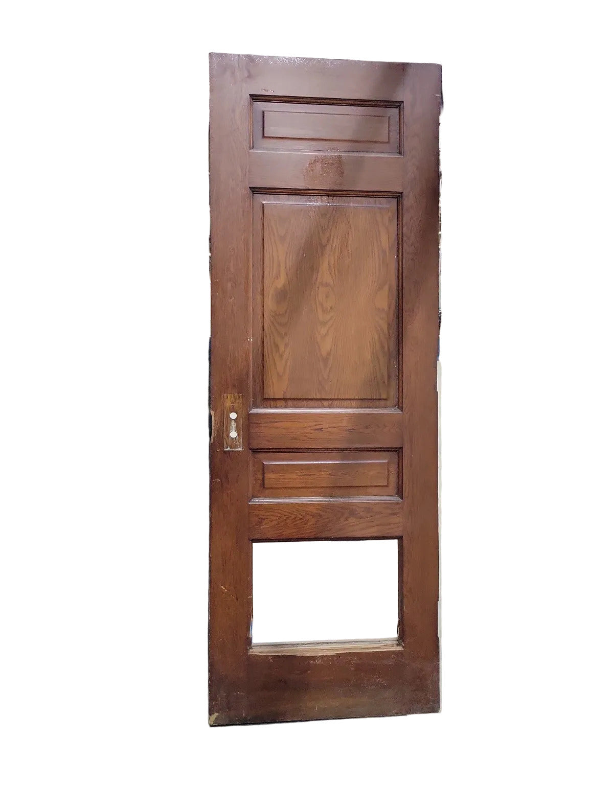 Antique 4-Panel Oak Door with Lower Window Cutout AS-IS – 29 ¼" W x 84" H x 1 ¾" D