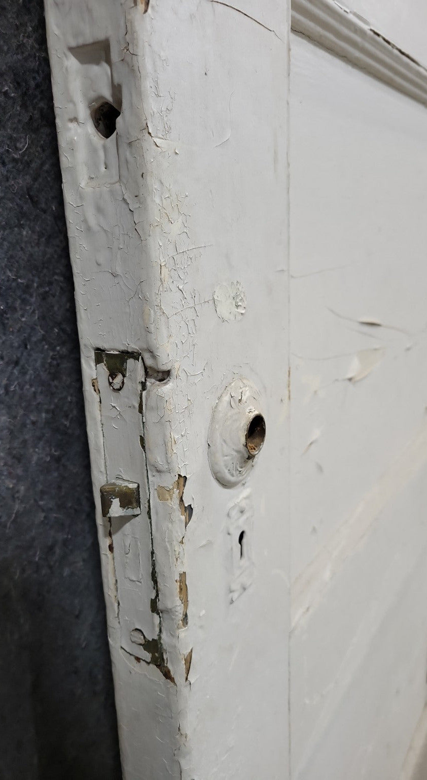 Antique 4-Panel Painted Wood Door with Ornate Rosette – 31 ¾" x 89" x 1 7/8"