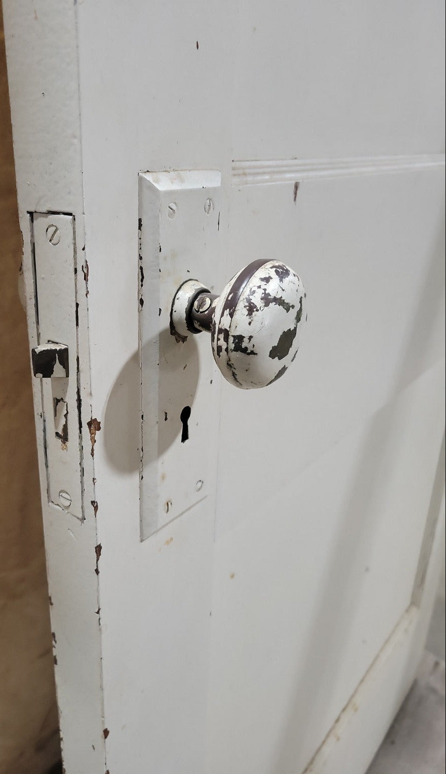 Vintage Two Panel Interior Door with Mortise Lock & Porcelain Knob