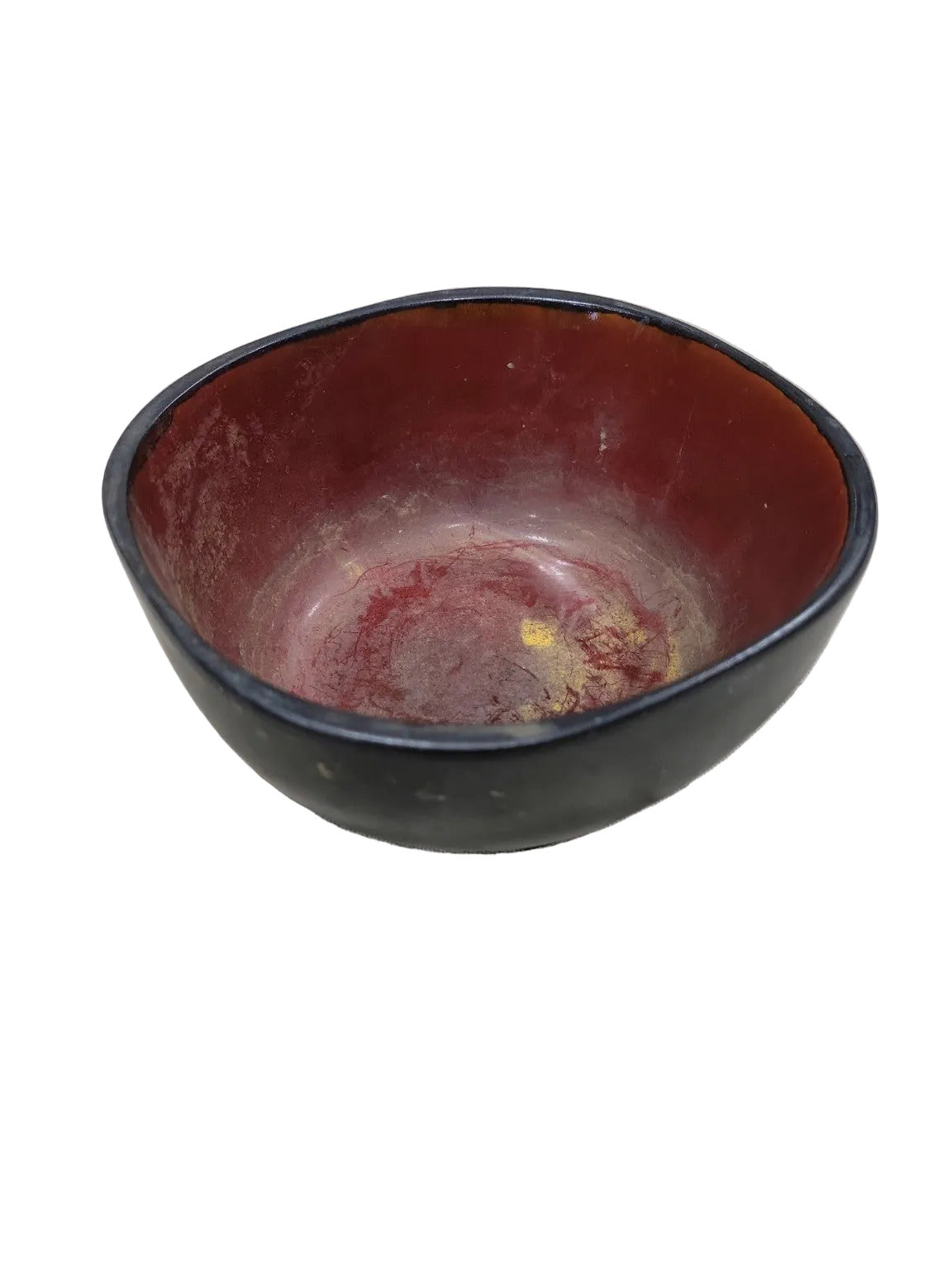 Vintage Japanese Lacquered Wood Bowl – Black Exterior, Red Interior