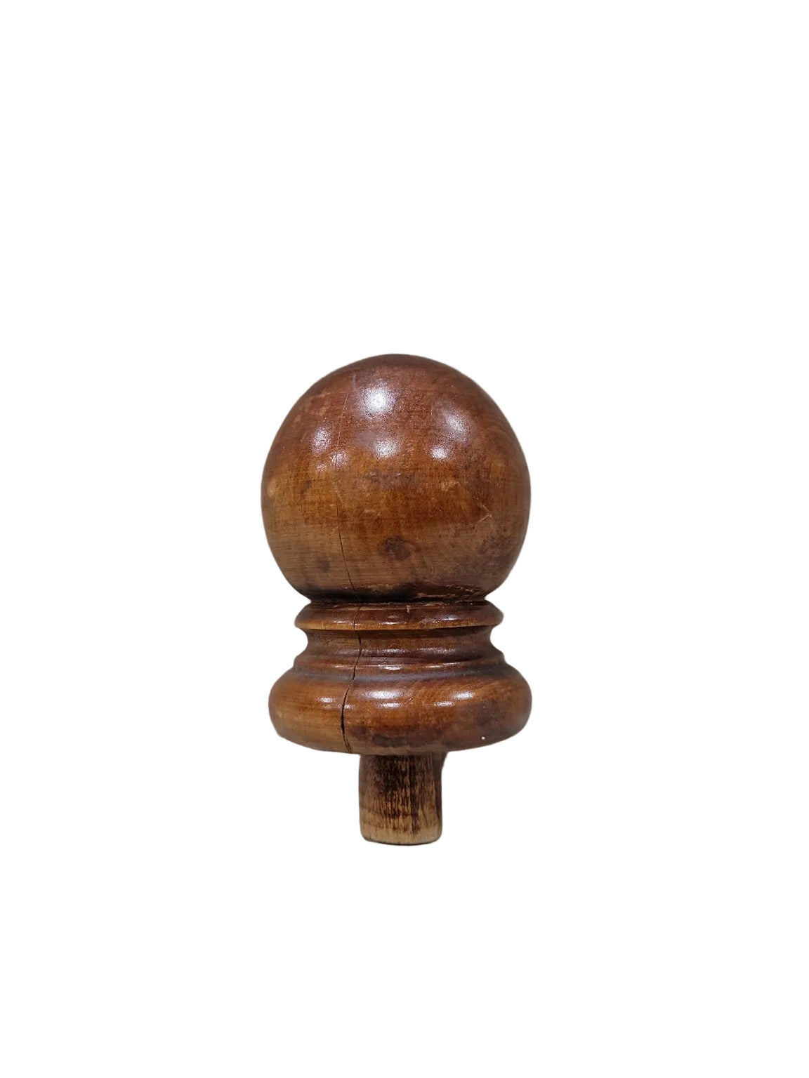 Antique Wood Furniture Finial – Turned Hardwood with Peg Base