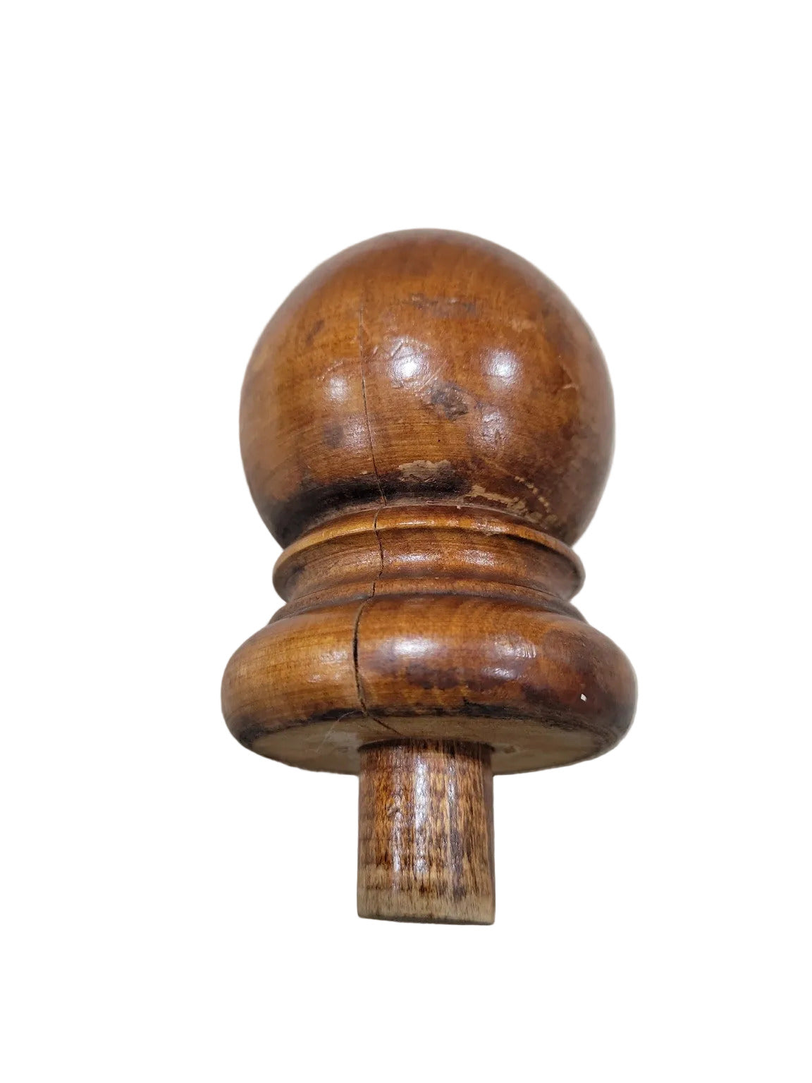 Antique Wood Furniture Finial – Turned Hardwood with Peg Base