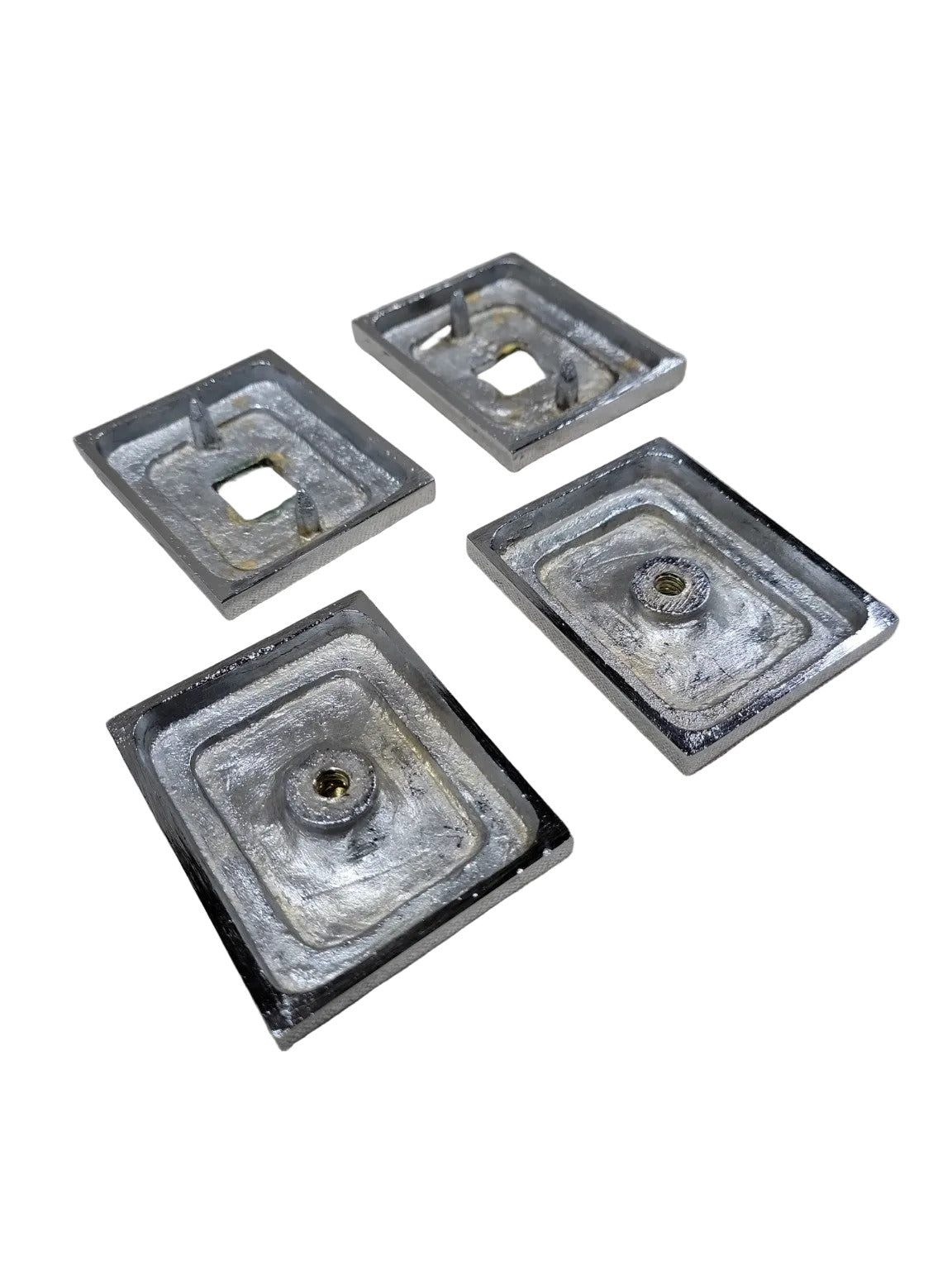 Set of 4 Vintage Chrome Escutcheons – Beaded Edge Square Rosettes with Bolts