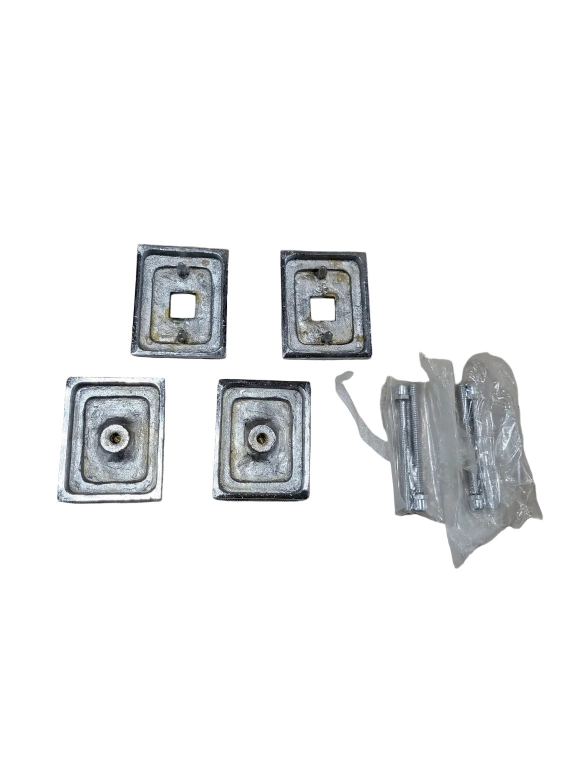 Set of 4 Vintage Chrome Escutcheons – Beaded Edge Square Rosettes with Bolts