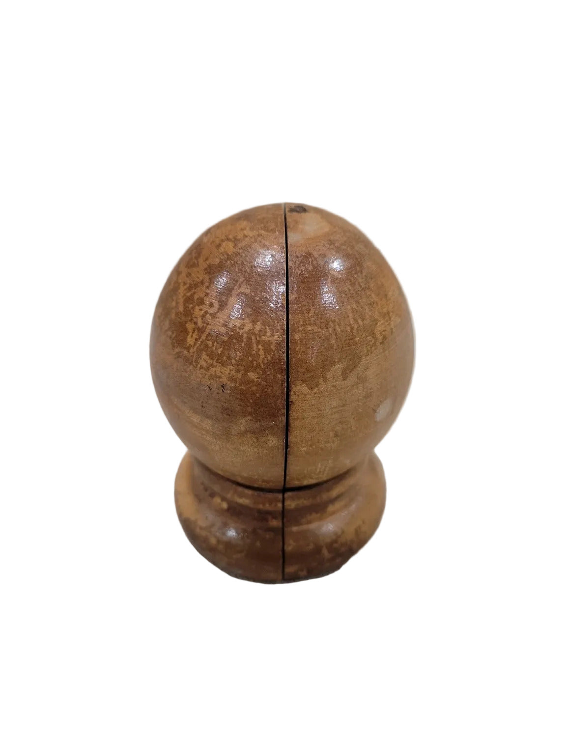 Antique Two-Piece Split Wood Finial – Hollow Interior with Rounded Top