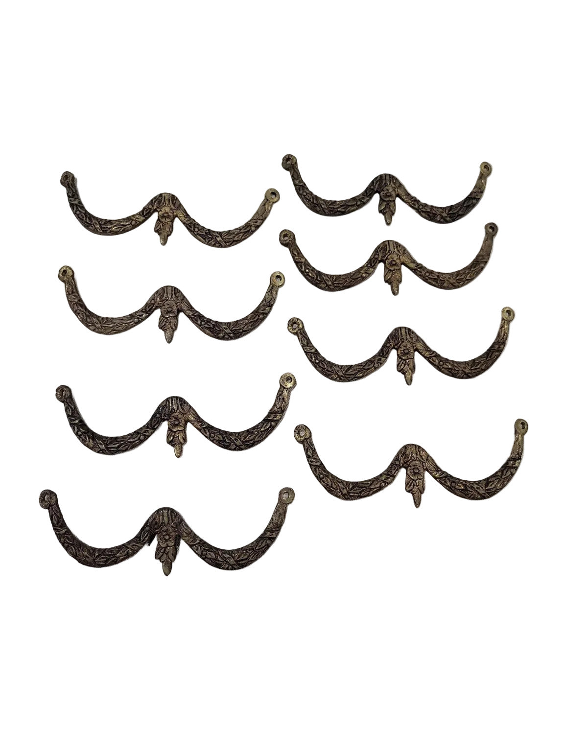 Set of 8 Vintage Ornate Brass Drawer Pulls – Floral Swag Design