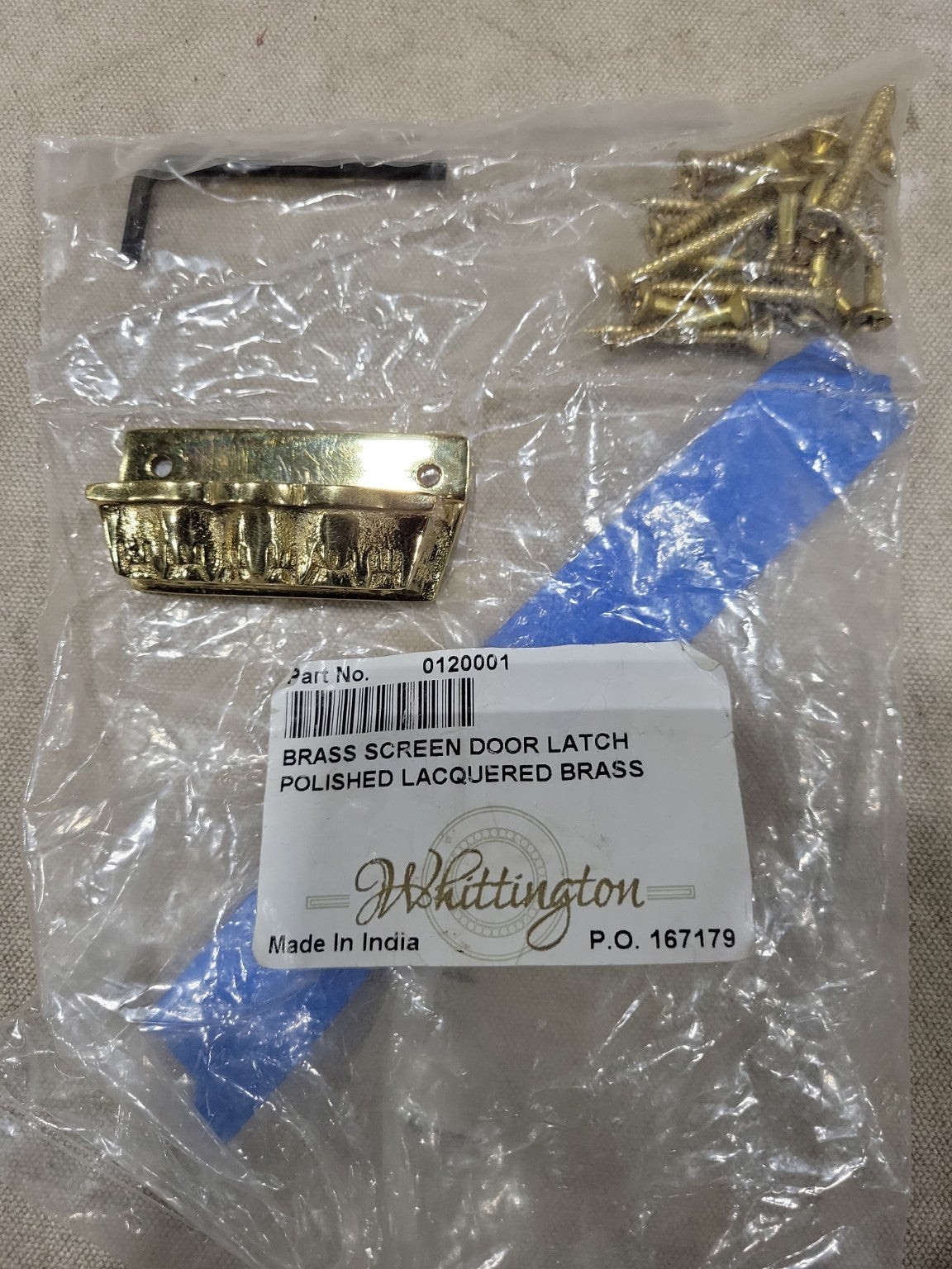Whittington Brass Screen Door Latch – Polished Lacquered Brass (Incomplete)