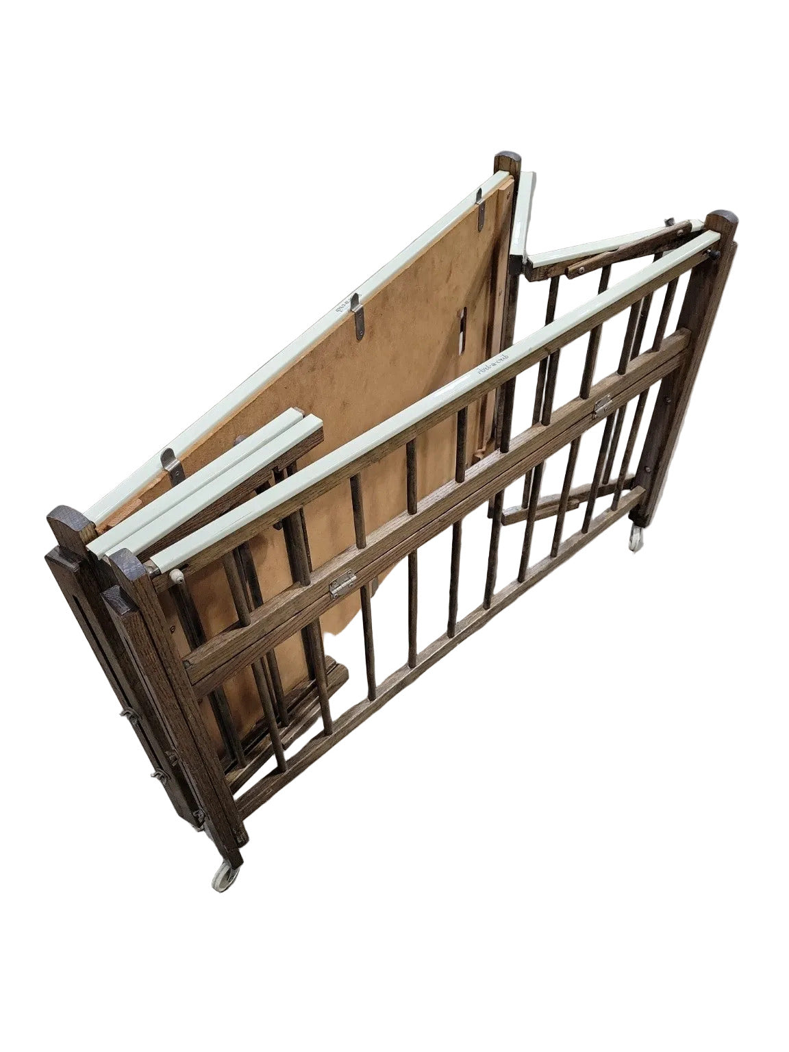 Vintage Folding “Port-a-Crib” Rolling Baby Crib – Wood & Metal Frame