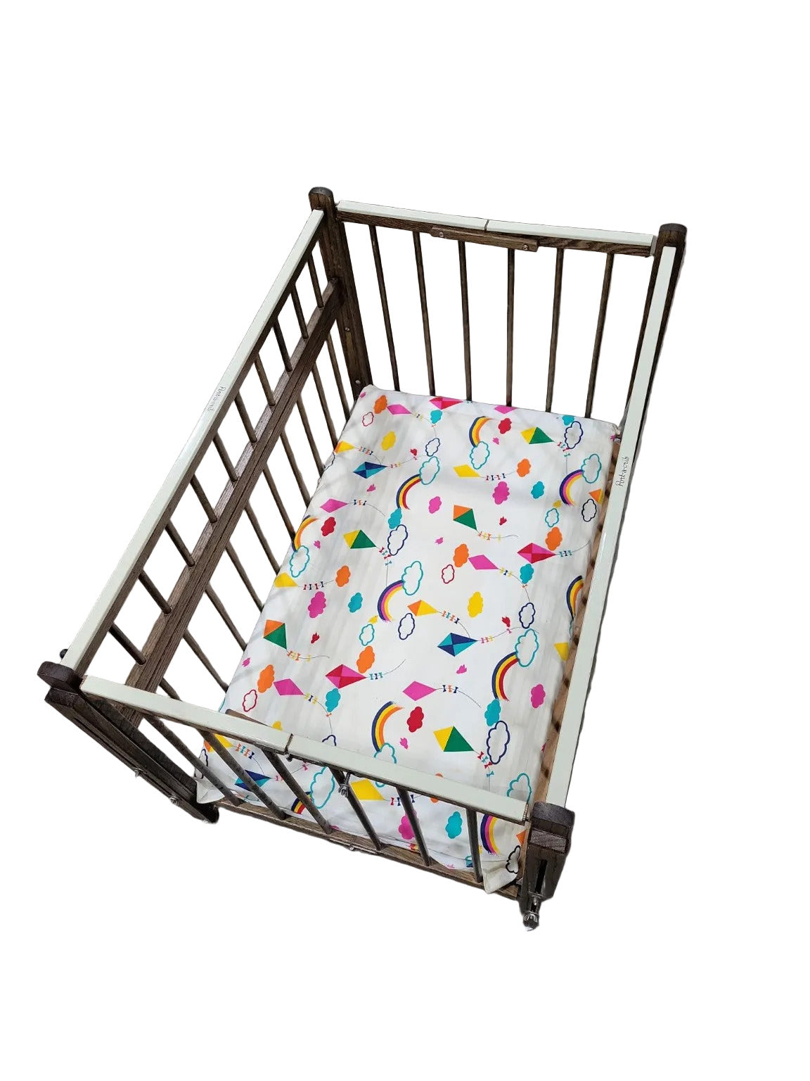 Vintage Folding “Port-a-Crib” Rolling Baby Crib – Wood & Metal Frame