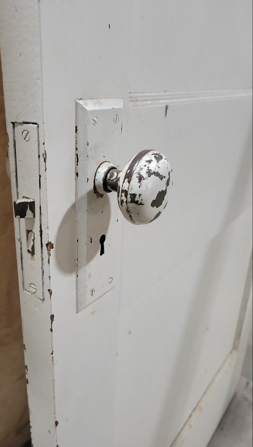 Vintage Two Panel Interior Door with Mortise Lock & Porcelain Knob - 31 ½" W x 79 ¾" H x 1 ⅜" D