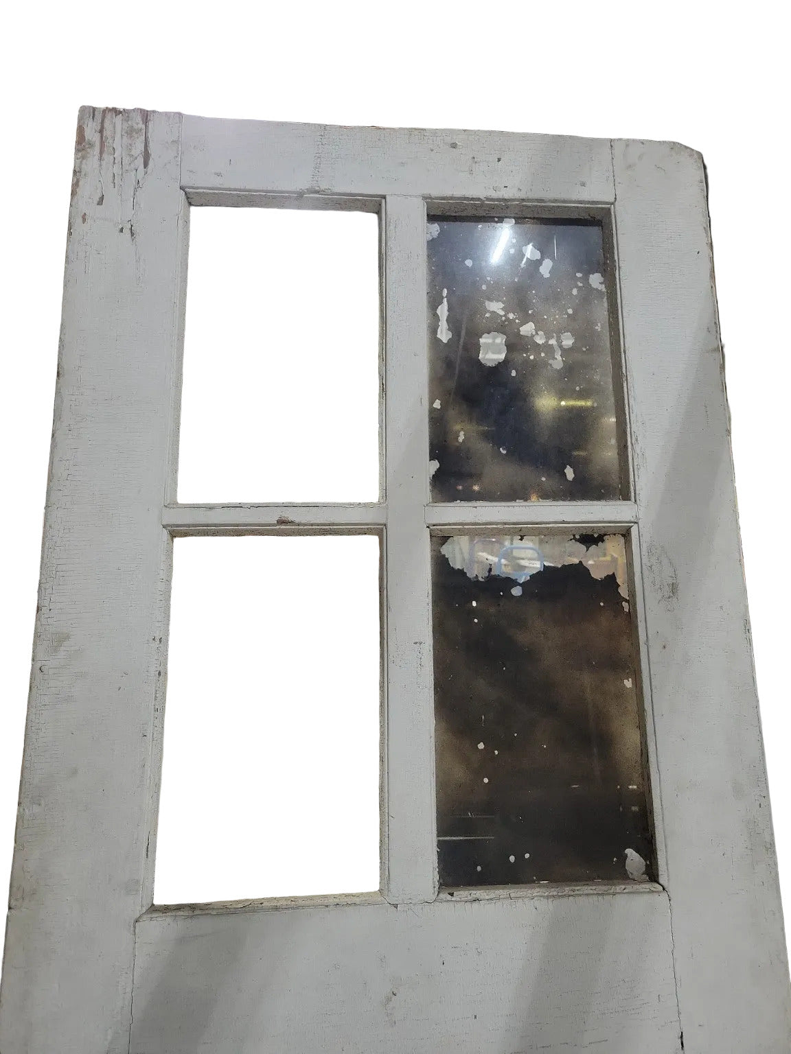 Distressed 4-Lite Wooden Exterior Door, Missing Panes - 31 ¾" W x 89 ½" H x 1 ¾" D