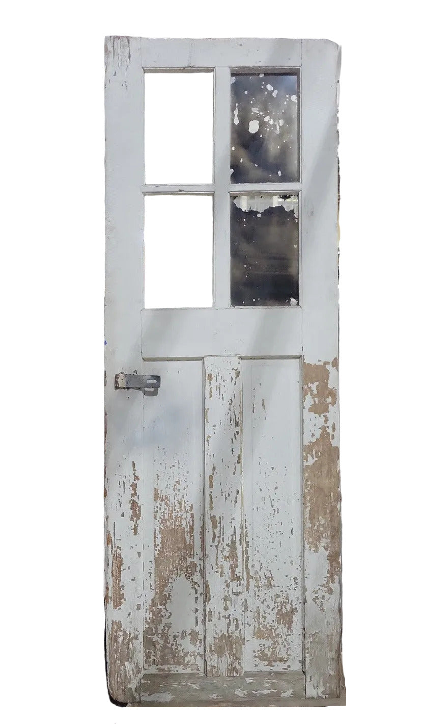 Distressed 4-Lite Wooden Exterior Door, Missing Panes - 31 ¾" W x 89 ½" H x 1 ¾" D