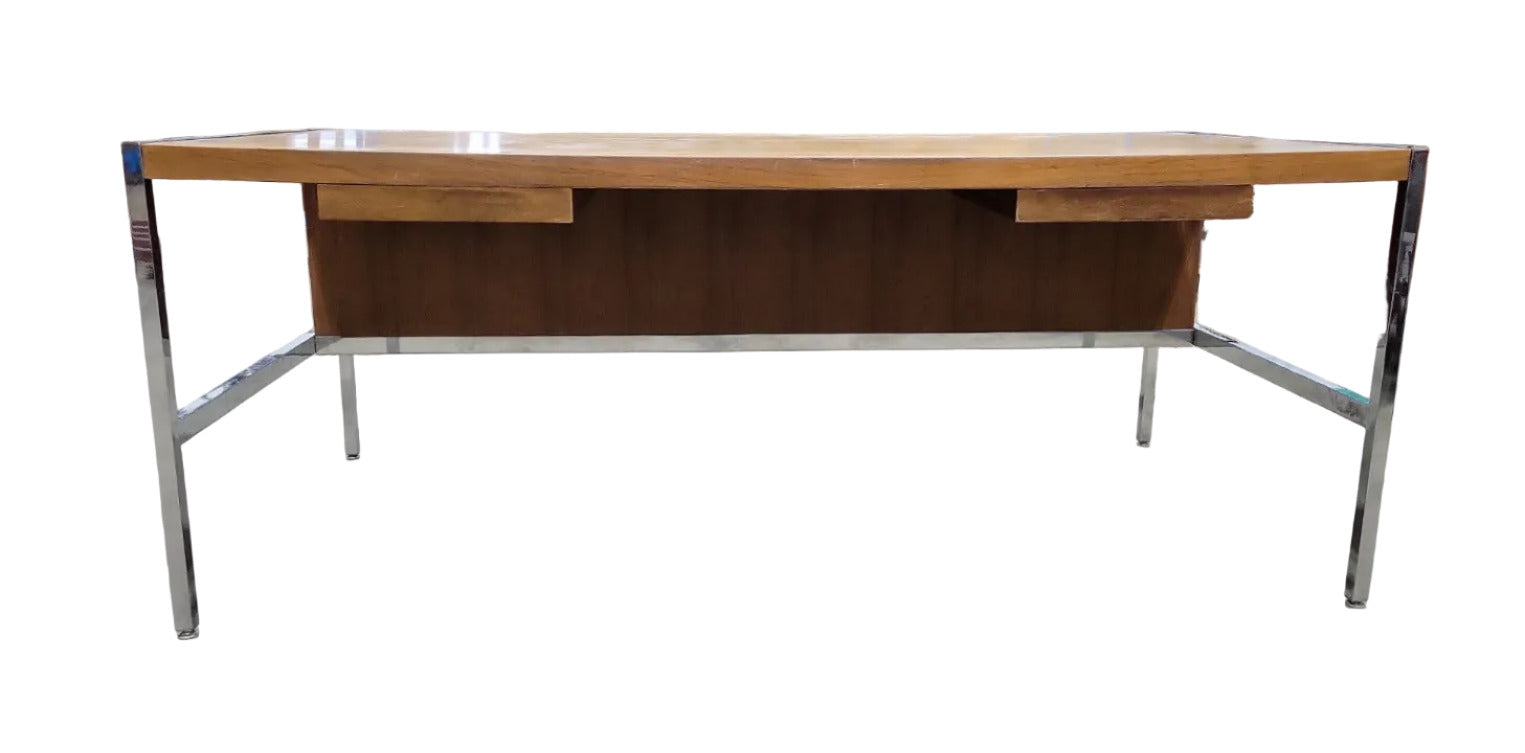 Mid-Century Modern Chrome and Walnut Executive Desk – 74”