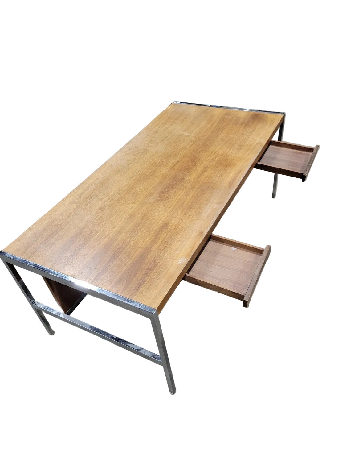 Mid-Century Modern Chrome and Walnut Executive Desk – 74”