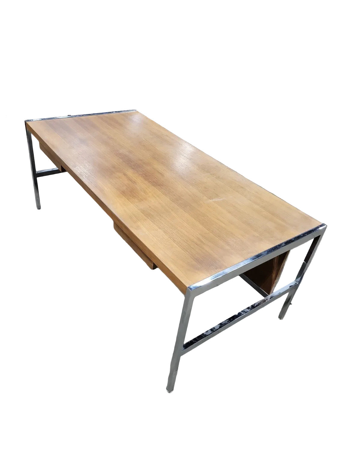 Mid-Century Modern Chrome and Walnut Executive Desk – 74”