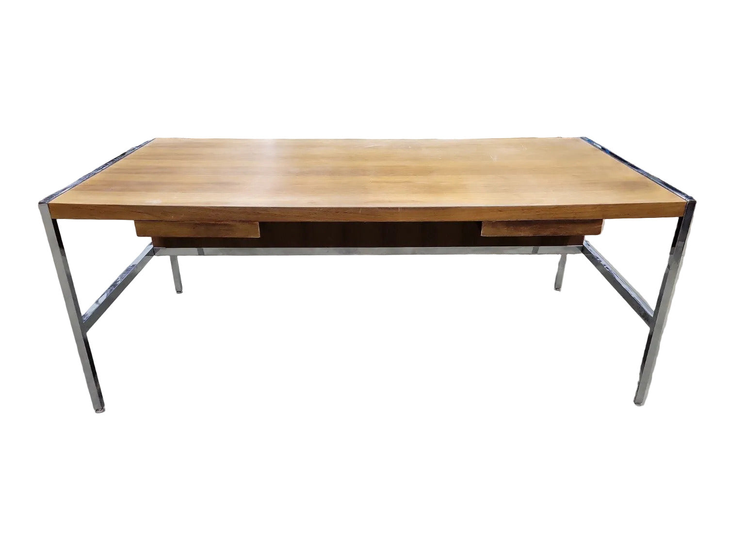 Mid-Century Modern Chrome and Walnut Executive Desk – 74”
