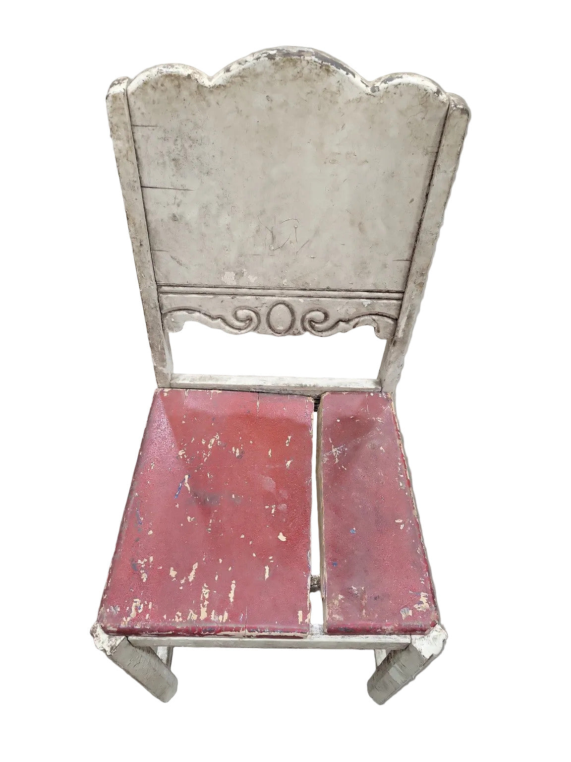 Rustic Hand-Painted Wood Chair with Carved Back Panel