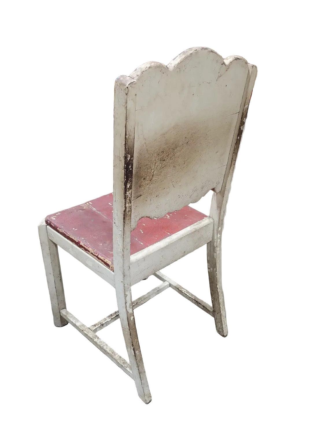 Rustic Hand-Painted Wood Chair with Carved Back Panel
