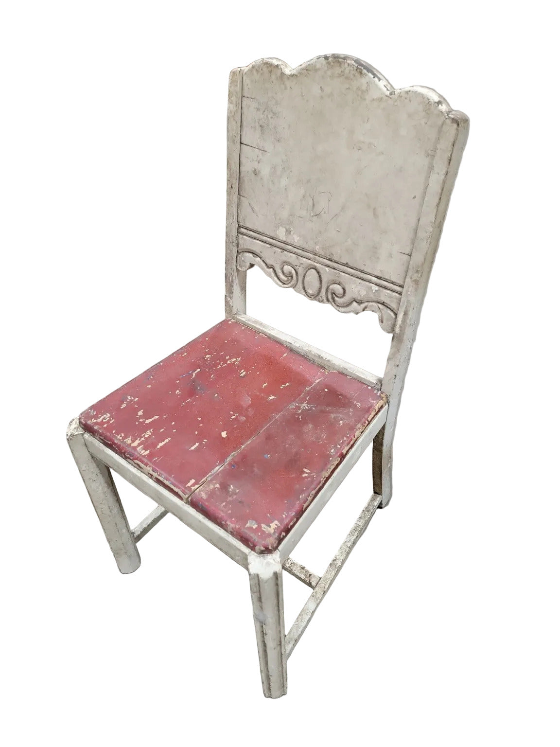 Rustic Hand-Painted Wood Chair with Carved Back Panel