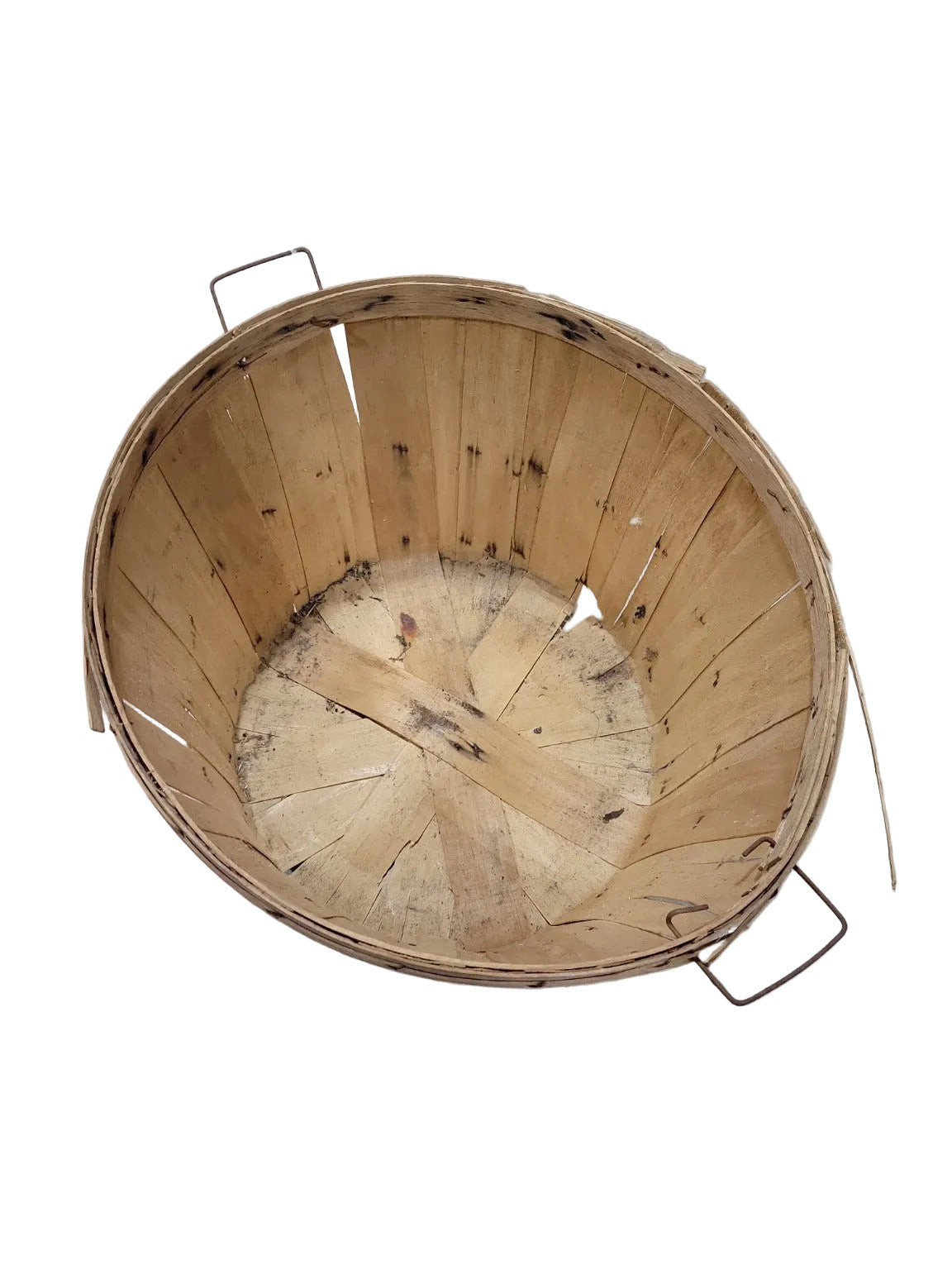 Large Vintage Produce Bushel Basket – Slatted Wood with Wire Handles