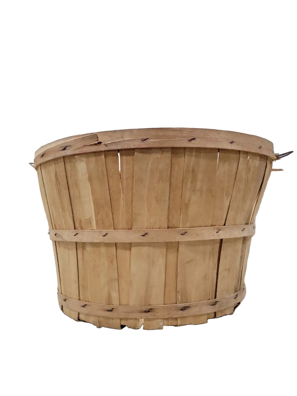 Large Vintage Produce Bushel Basket – Slatted Wood with Wire Handles