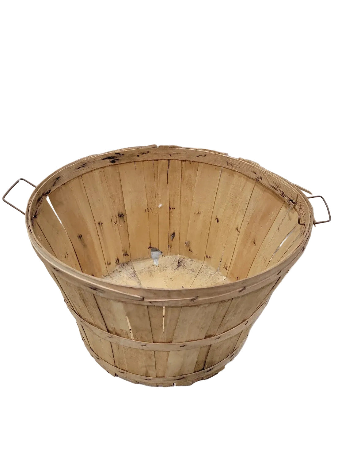 Large Vintage Produce Bushel Basket – Slatted Wood with Wire Handles