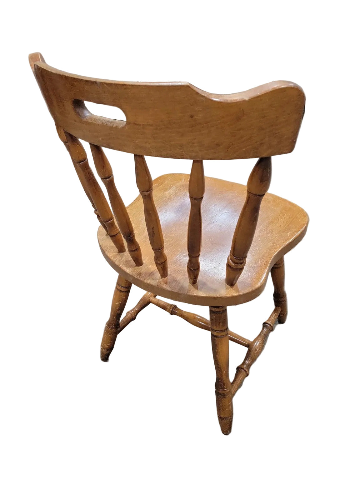 Vintage Maple Wood Spindle Back Chair – Turned Legs & Cutout Crest